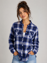 BC Clothing Womens Blue & White Checked Flannel Shirt