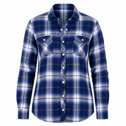  BC Clothing women’s blue and white checked flannel shirt, UK size M. Long sleeve casual plaid shirt with button pockets, perfect for everyday styling.