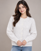 Beaumonde Womens Ivory Cable Knit Button Front Cardigan