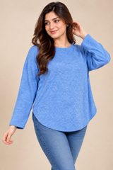 BELOVED Women Blue Long Sleeve Relaxed Fit Top
