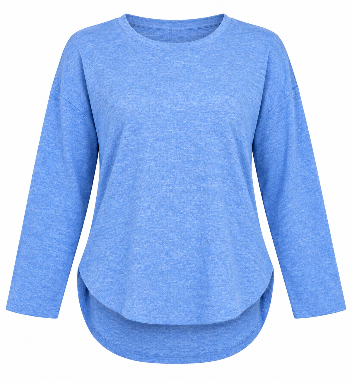the BELOVED Women’s Blue Long Sleeve Top in UK Size XL, featuring a relaxed fit, round neckline and stylish curved hem for comfortable everyday wear.