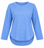 the BELOVED Women’s Blue Long Sleeve Top in UK Size XL, featuring a relaxed fit, round neckline and stylish curved hem for comfortable everyday wear.
