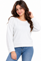 BELOVED Women Light Grey Textured Crew Neck Sweatshirt