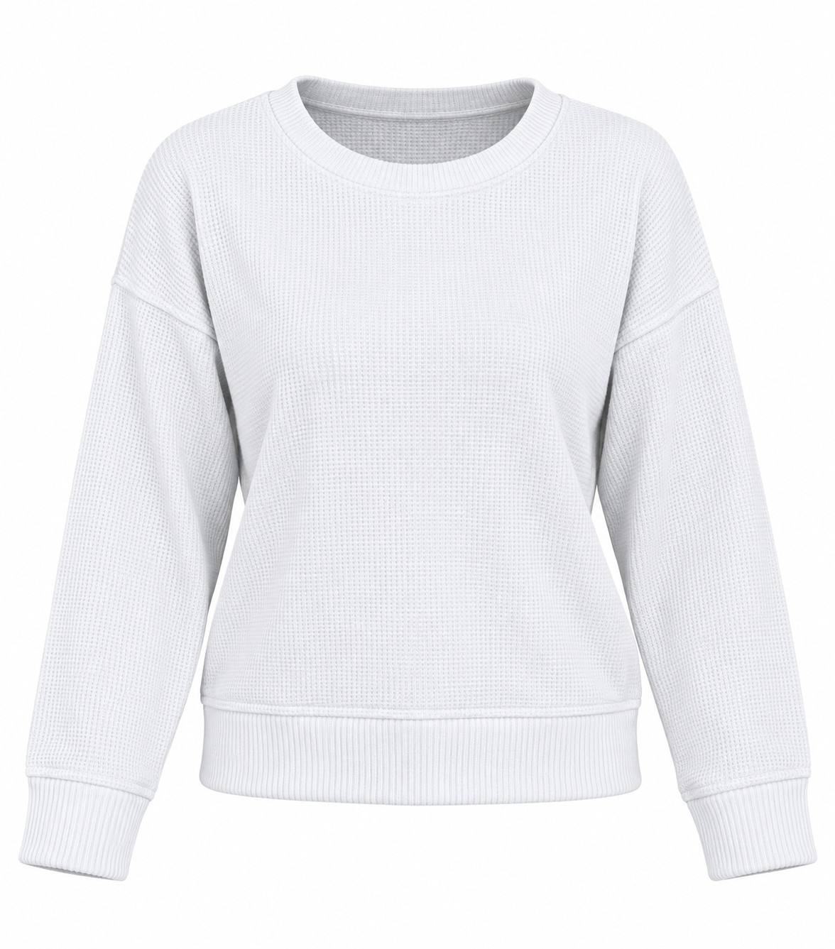 BELOVED women’s light grey textured crew neck sweatshirt in UK Size M. A comfortable long-sleeve pullover with ribbed cuffs and hem. 4-star rated.