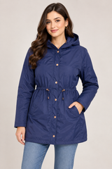 Beloved Women Navy Blue Hooded Parka Coat
