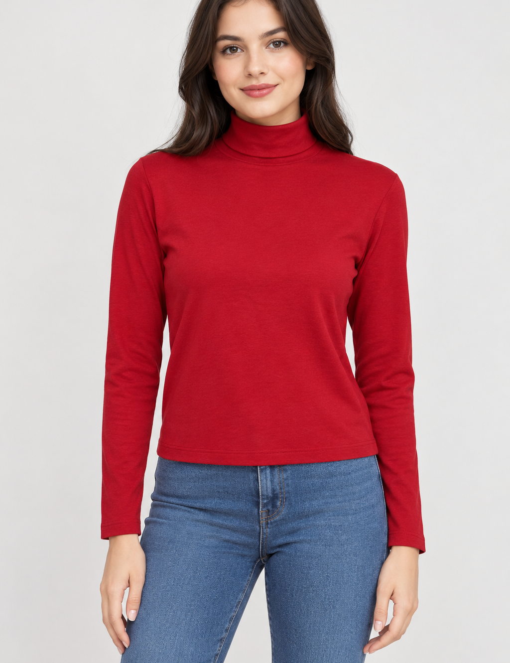  BELOVED women’s red turtleneck top in UK Size XL. Waist-length design with long sleeves, perfect for casual, autumn and winter outfits.