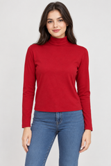 BELOVED Women Red Long Sleeve Turtleneck Top