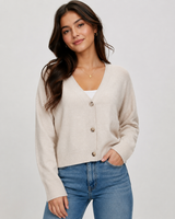 Beloved Womens Cream V-Neck Button Front Knit Cardigan