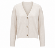  Beloved women’s cream V-neck knit cardigan, UK size L. Stylish button-front design with long sleeves and ribbed details, perfect for versatile layering.
