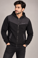 BENCH. Men Black Full Zip Hooded Jacket