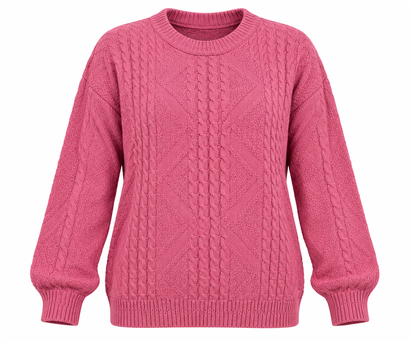 BERKERTEX Women’s Pink Cable Knit Jumper in UK Size XL. A cozy long-sleeve knitted sweater with textured detailing, perfect for casual and winter wear.