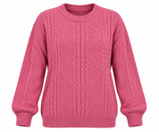 BERKERTEX Women’s Pink Cable Knit Jumper in UK Size XL. A cozy long-sleeve knitted sweater with textured detailing, perfect for casual and winter wear.