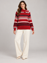 Berkertex Women Red Striped Button Neck Jumper