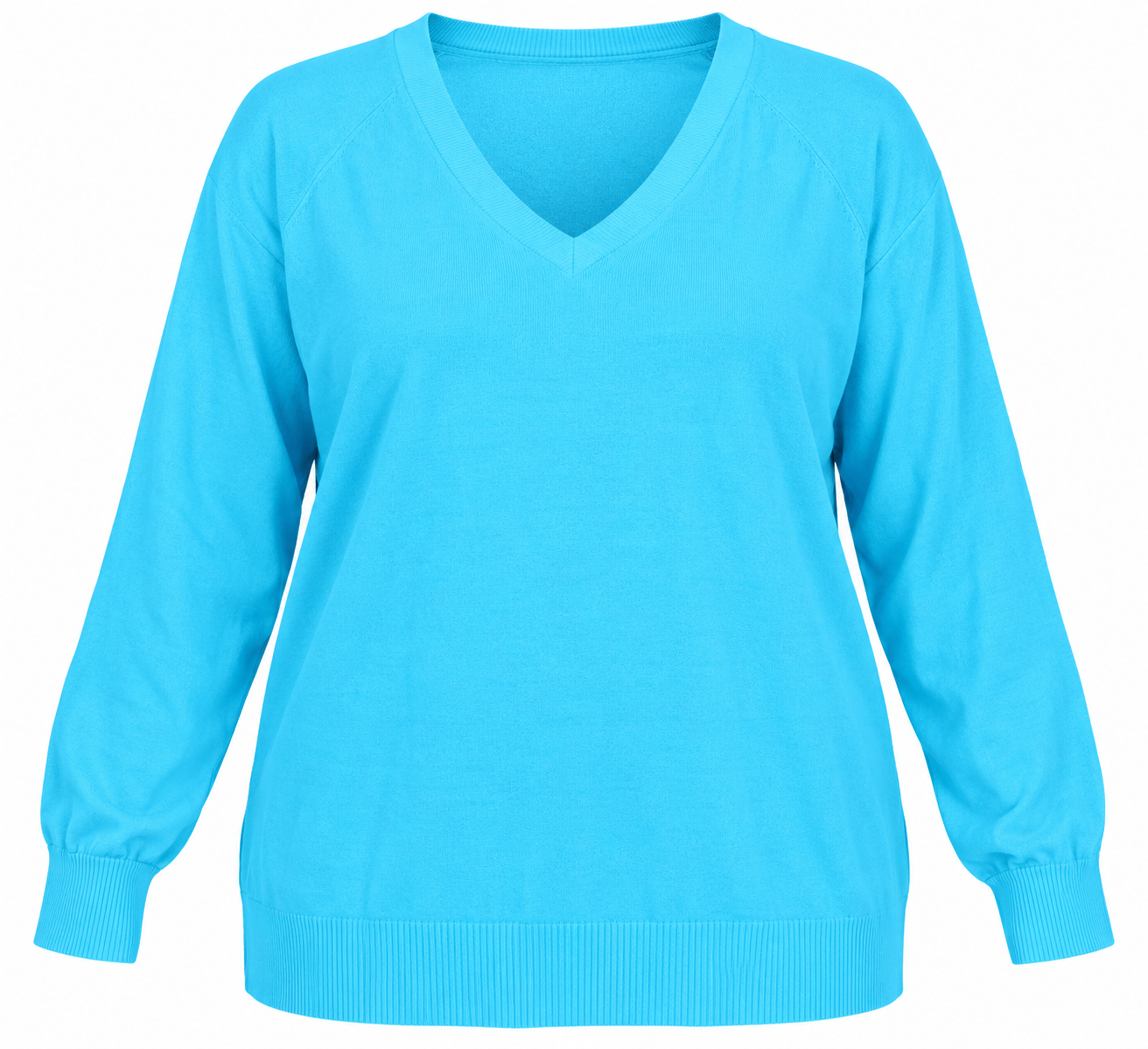 BHS Women's Turquoise Blue V-Neck Knitted Jumper in UK Size 3XL. Comfortable relaxed-fit sweater with long sleeves, perfect for everyday wear.