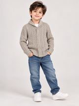 BILLIE Boys Beige Cable Knit Button-Up Cardigan