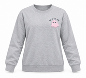   Blake Seven women’s grey graphic sweatshirt in UK size M, featuring a playful pink chest motif, crew neck and long sleeves for casual styling.