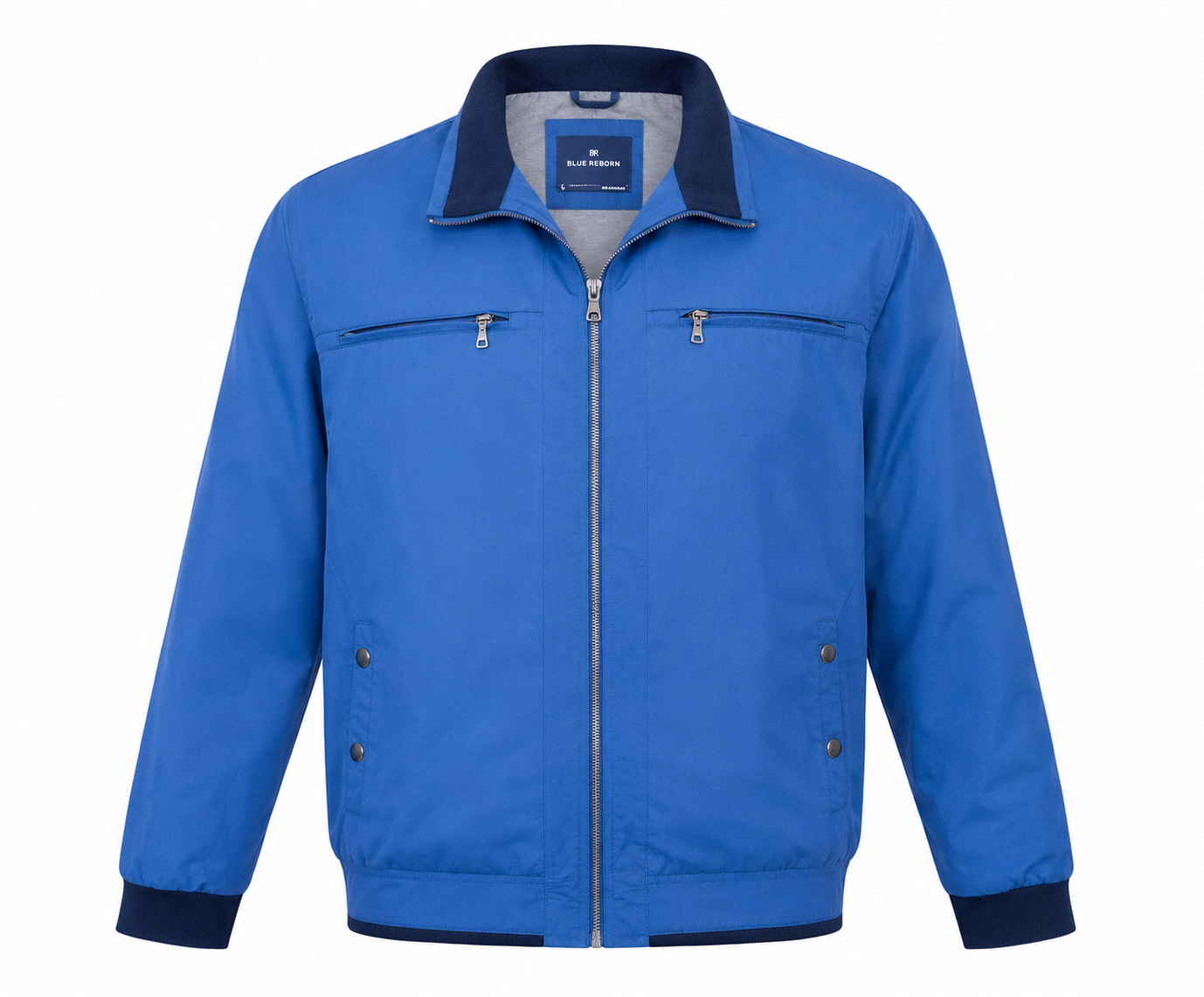  BLUE REBORN Men's Blue Zip-Up Jacket in XL. Featuring dual zip pockets, lightweight construction, and a stylish stand-up collar, this premium casual jacket is perfect for everyday wear, travel, work, and smart casual occasions.