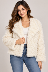 Blue Steel Women Ivory Faux Fur Jacket