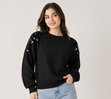 Blue Vanilla Black Sequin Shoulder Detail Knitted Jumper