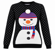 BLUSH women’s black snowman Christmas jumper in UK Size M. Cosy festive knit with colourful snowman design, long sleeves and 4-star rating.