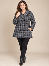 BM Collection Women Black & White Textured Double-Breasted Coat