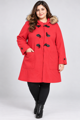 BODEN Women Light Red Hooded Duffle Winter Coat with Faux Fur Trim