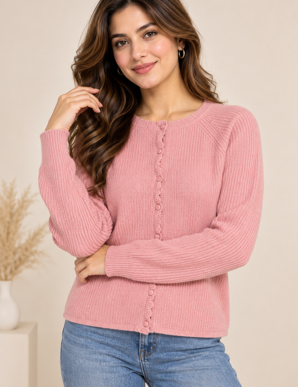  Boden Women’s Pink Ribbed Button-Up Cardigan in UK Size 10. A stylish, soft knit layering piece from UK Customer Returns, perfect for everyday wear.