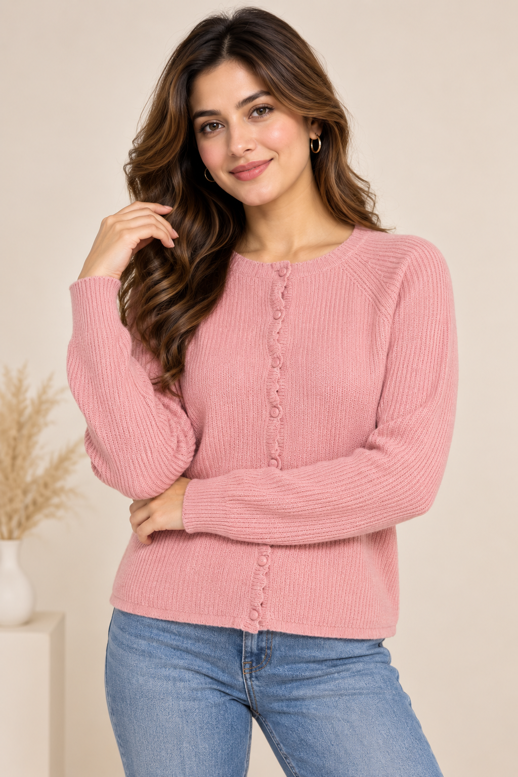  Boden Women’s Pink Ribbed Button-Up Cardigan in UK Size 10. A stylish, soft knit layering piece from UK Customer Returns, perfect for everyday wear.