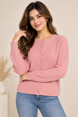 Boden Women Pink Ribbed Button-Up Cardigan