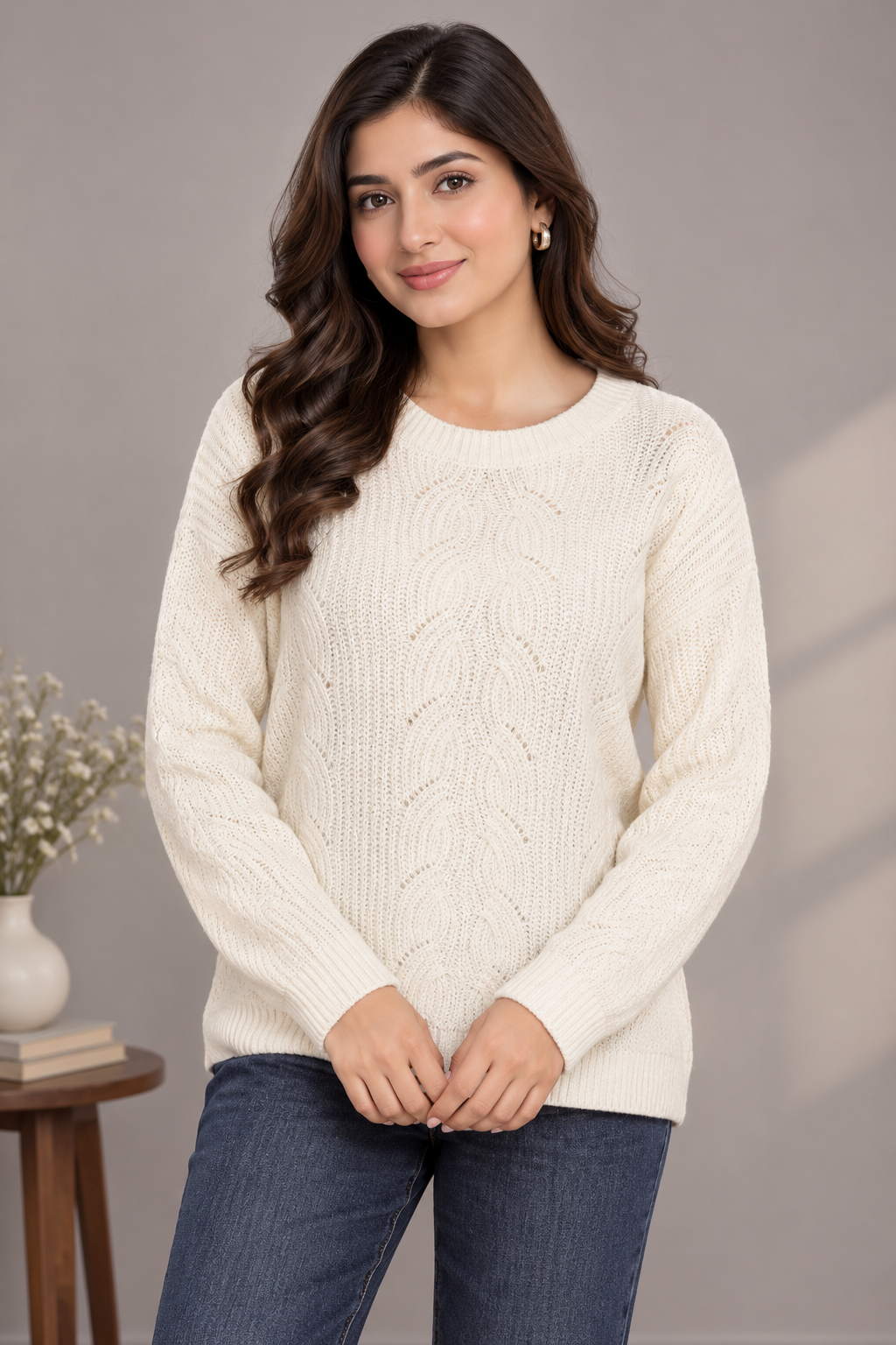 Boden women’s cream cable knit jumper in UK XL. Classic crew neck, long sleeves and textured knit design for stylish everyday wear.