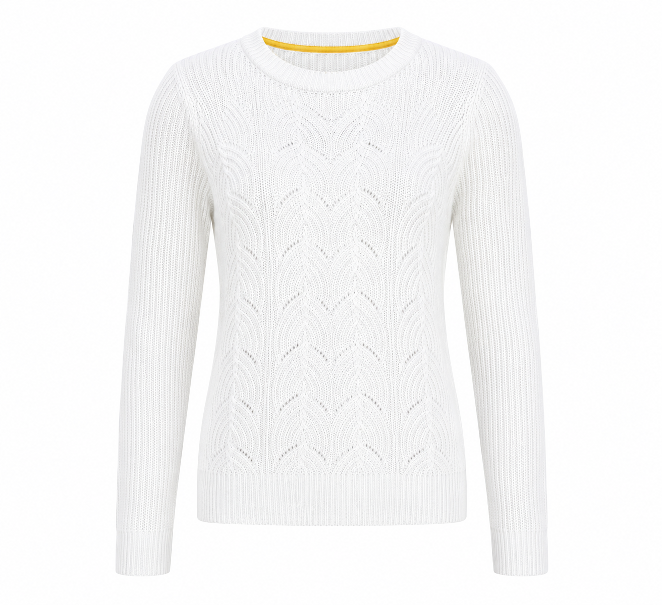  Boden Women’s White Cable Knit Jumper in UK XL. Stylish long-sleeve textured sweater with classic design, perfect for casual and smart-casual outfits.