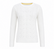  Boden Women’s White Cable Knit Jumper in UK XL. Stylish long-sleeve textured sweater with classic design, perfect for casual and smart-casual outfits.