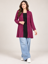 BODY FLIRT Women Plum Purple & Black 2-in-1 Long Sleeve Cardigan Top