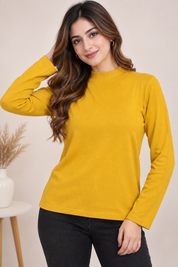  Bonmarché women’s mustard yellow mock neck long sleeve top in UK Size 16/18. A stylish and versatile choice for casual and everyday wear.