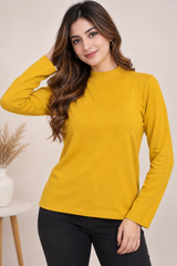 Bonmarché Women Mustard Yellow Mock Neck Long Sleeve Top
