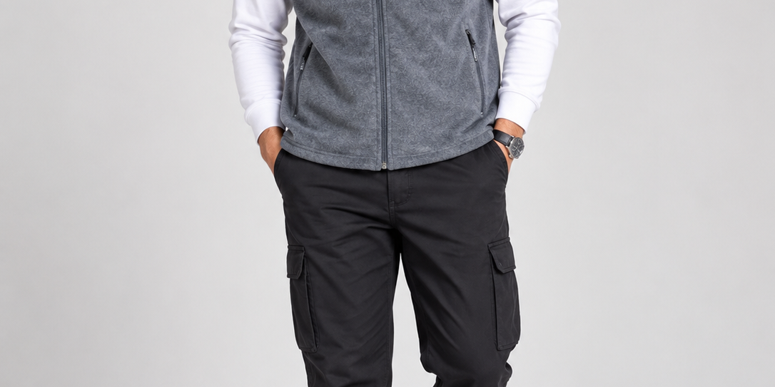 BONMARCHE Men's Grey Fleece Gilet in UK Size L. Soft sleeveless jacket with full zip, stand collar and two zipped pockets. Perfect for layering.
