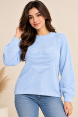 BONMARCHE Women Baby Blue Heart Knit Jumper