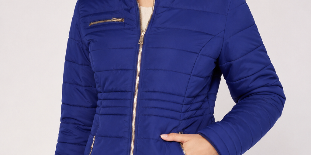  Bonmarche women’s royal blue quilted puffer jacket, UK size M. Stylish padded winter coat with full zip fastening and secure pockets.