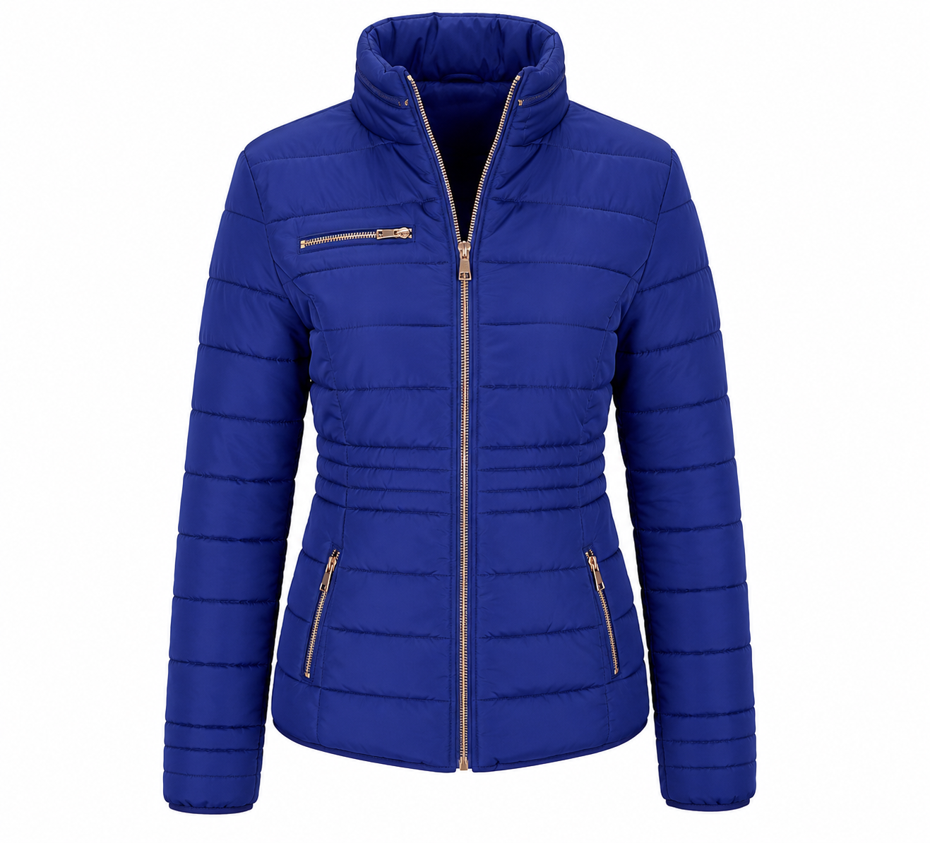  Bonmarche women’s royal blue quilted puffer jacket, UK size M. Stylish padded winter coat with full zip fastening and secure pockets.