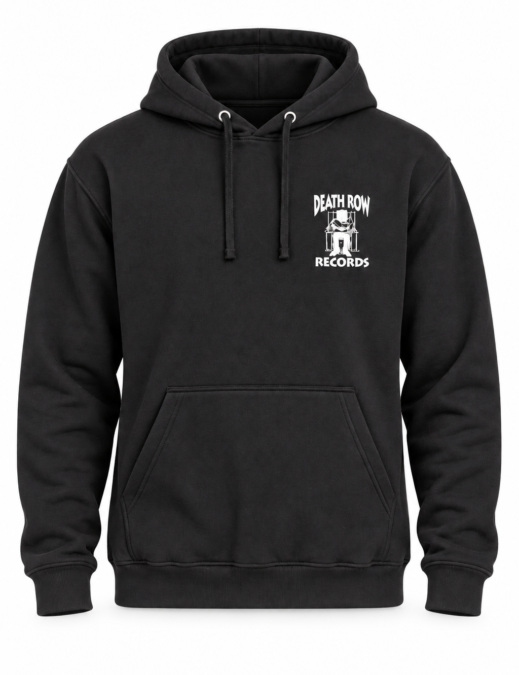   Boohoo Black Death Row Records Graphic Hoodie in UK size M. A comfortable black pullover hoodie with a bold graphic print and kangaroo pocket.