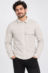 Boohoo Men Beige Check Zip-Up Overshirt