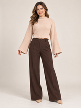 Boohoo Women Beige Cropped Knit Jumper