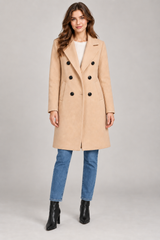 BOOHOO Women Beige Double-Breasted Long Coat