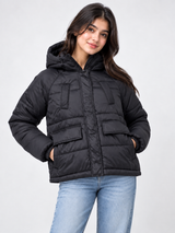 Boohoo Women Black Quilted Hooded Puffer Jacket