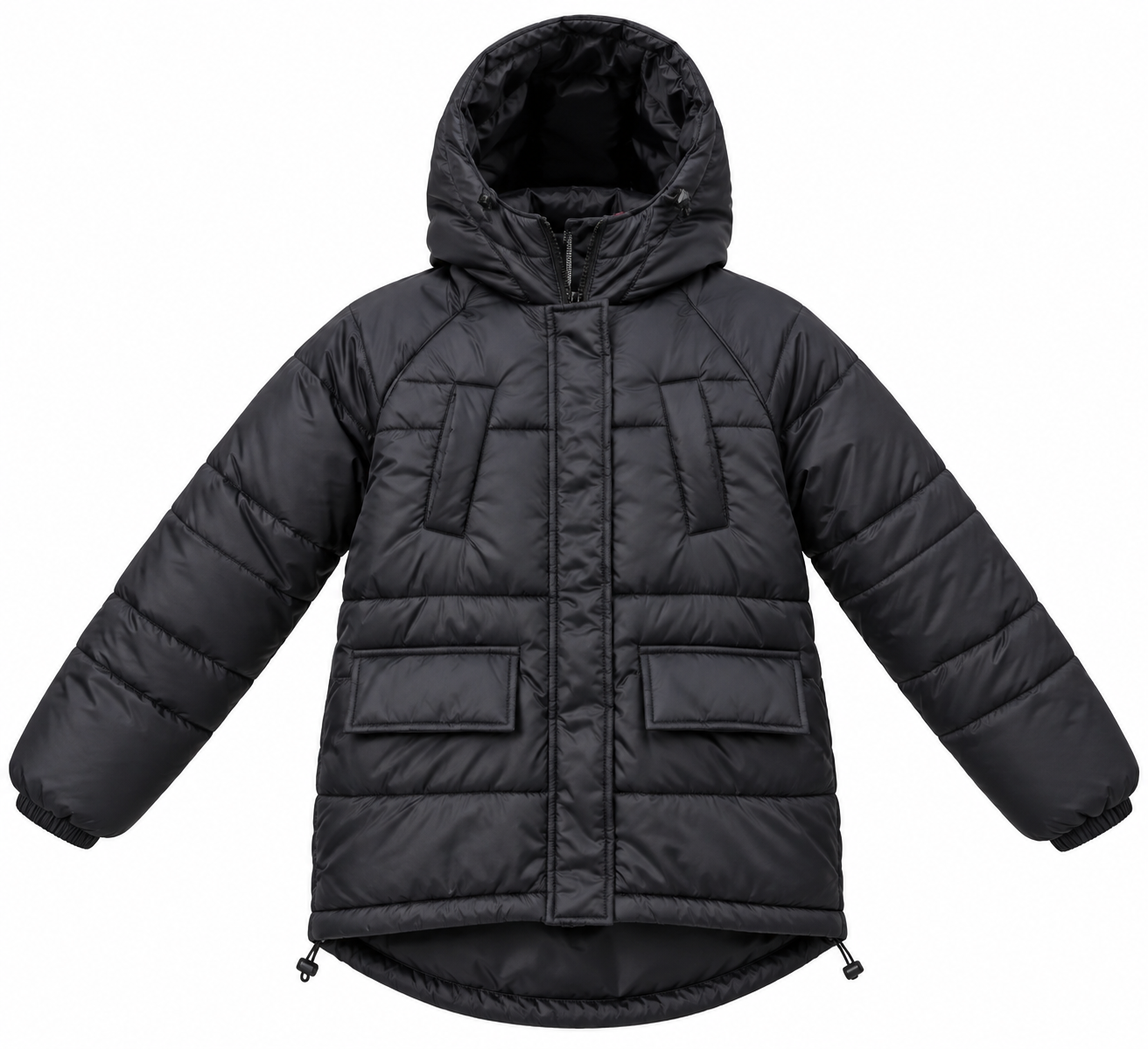  Boohoo women’s black quilted hooded puffer jacket in UK Size S. Stylish, warm and comfortable UK branded outerwear for winter and everyday wear.