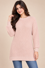 BOOHOO Women Blush Pink Chunky Knit Longline Jumper