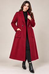 BOOHOO Women Burgundy Long Double-Breasted Coat
