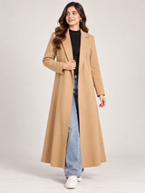 BOOHOO Women Camel Beige Longline Tailored Coat
