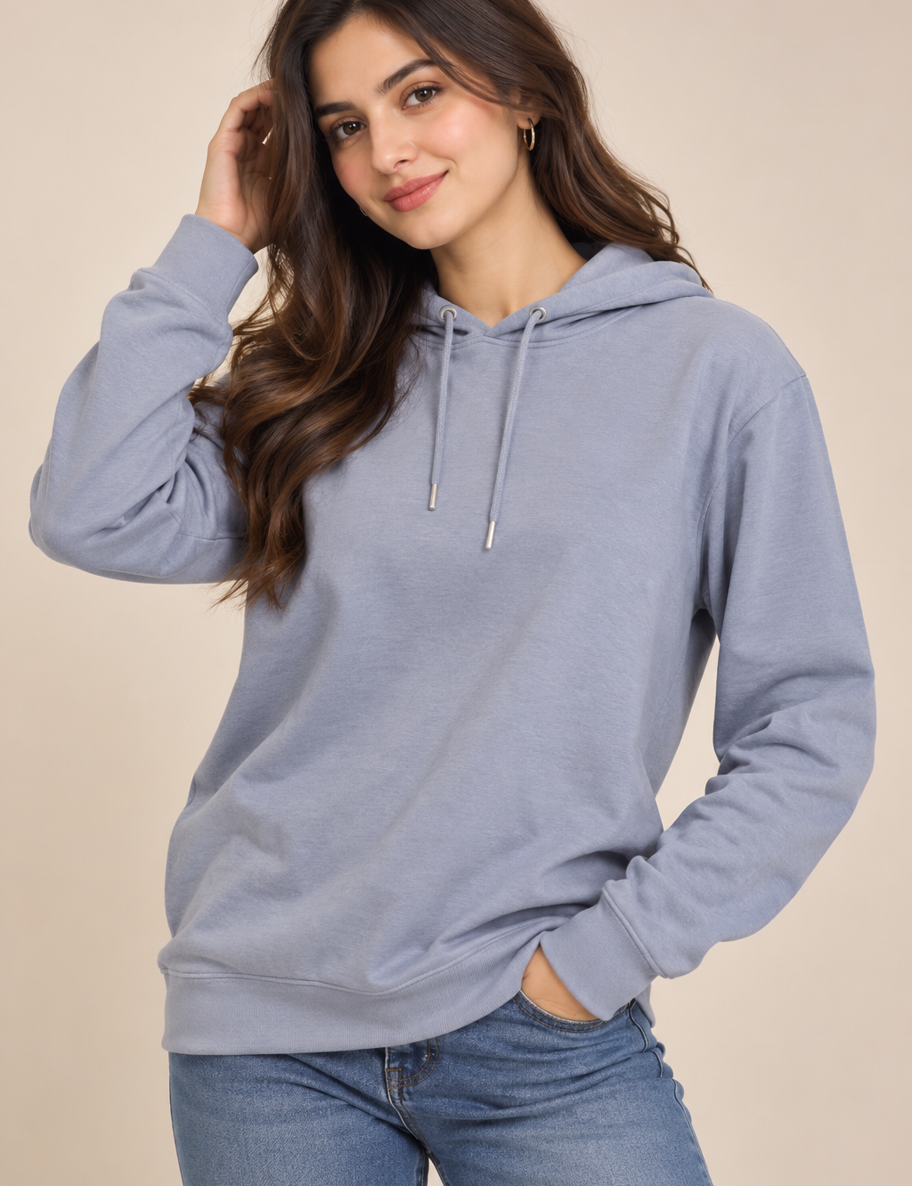 Boohoo women’s light grey oversized pullover hoodie in UK Size XL. A comfortable casual hoodie with drawstring hood and relaxed fit.

