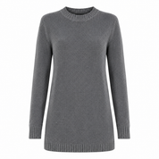 Boohoo women’s grey textured knit jumper in UK Size M. Long-sleeve crew neck design with ribbed trims, perfect for casual everyday styling.